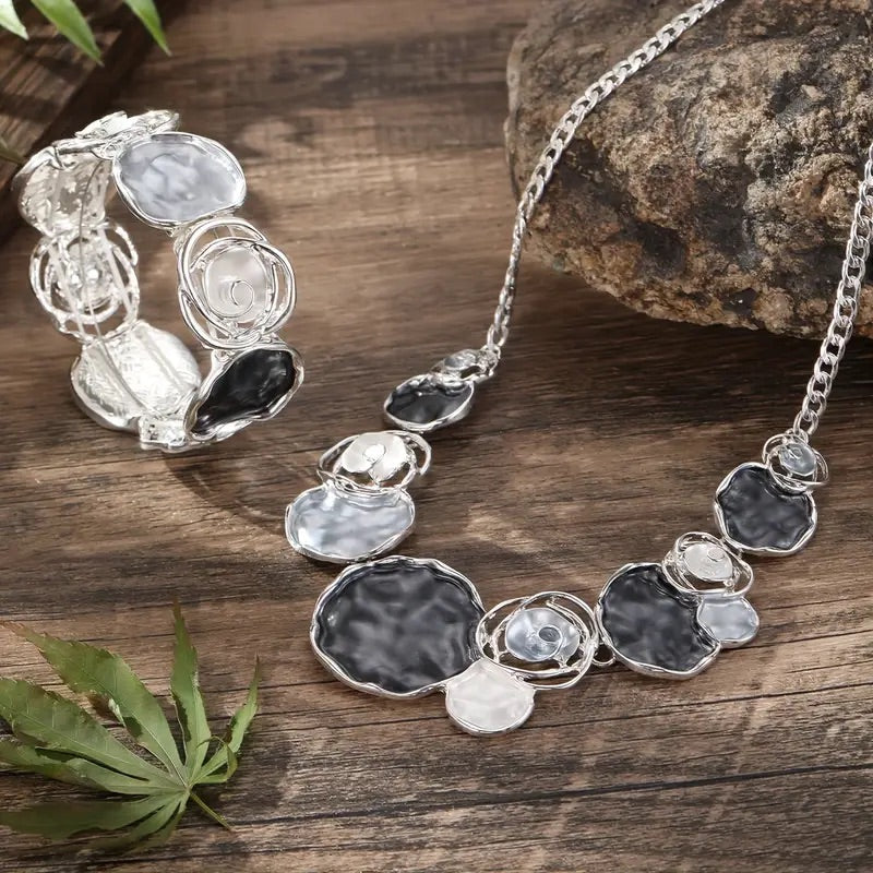 Blå Rose Smykkesett med Halskjede, Armbånd og Ring
