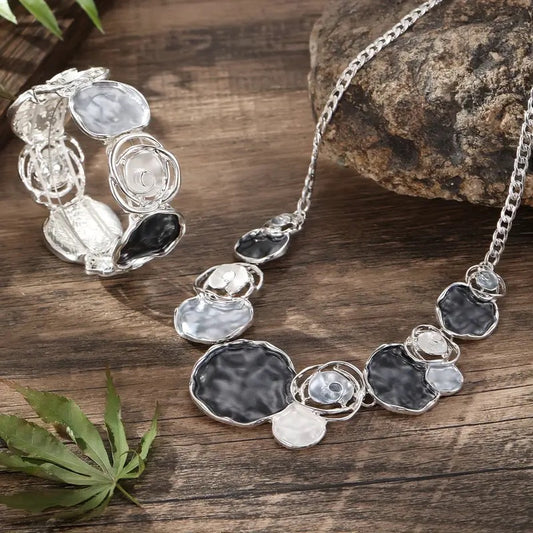 Blå Rose Smykkesett med Halskjede, Armbånd og Ring